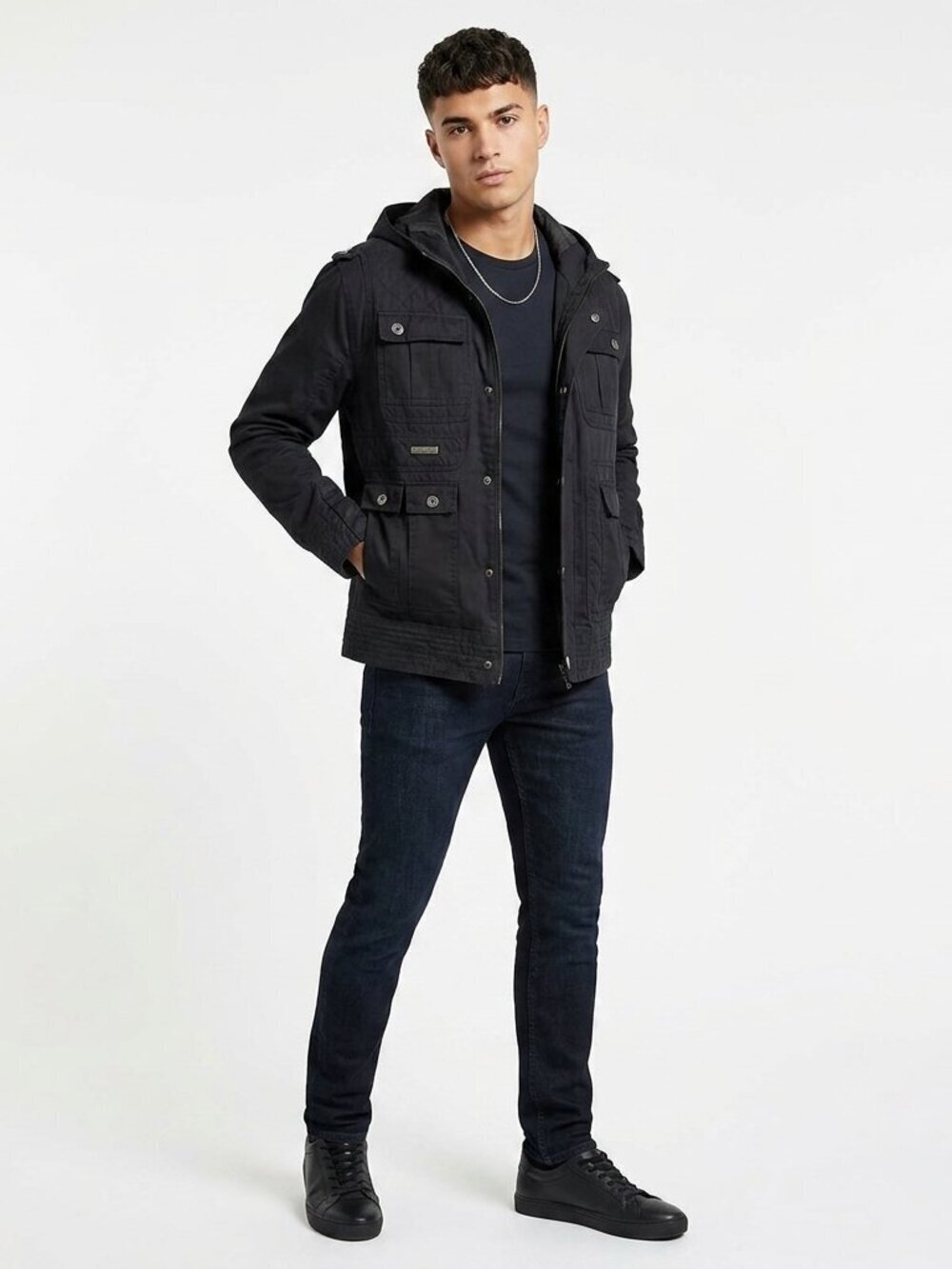 SEAN JOHN Quilted Hooded Field Jacket Black Large - Picture 2 of 15